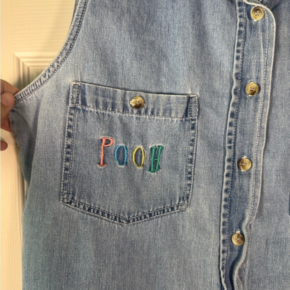 Vintage Winnie the Pooh Chambray Denim Cut Off Button up Vest Size Large - Picture 2 of 9